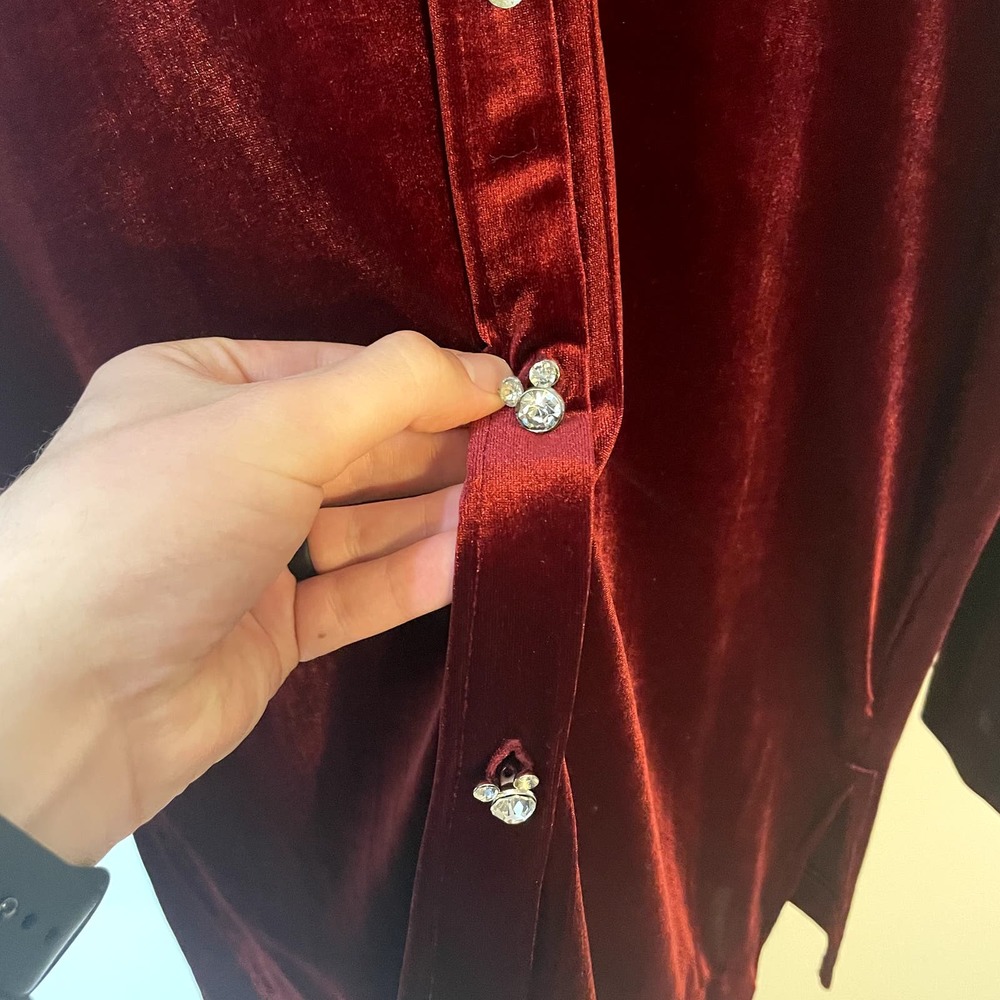 Vintage Disney Velour Long Sleeve Button Up in Burgundy Mickey Mouse SZ Large - Picture 7 of 14